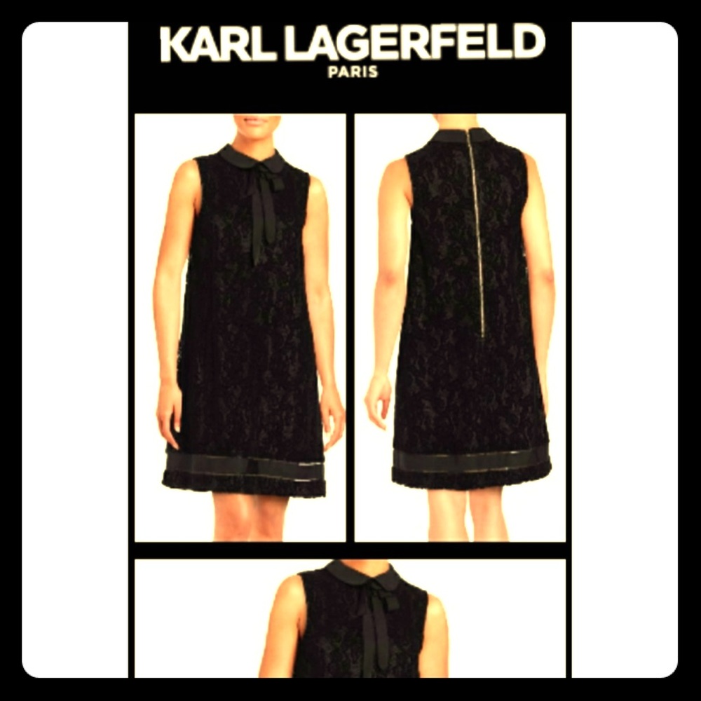 Karl Lagerfeld black velvet lace collared dress 2